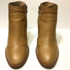 Loeffler Randall Ella Ankle Boots Beach Leather Camel Sz 8 Stack Heels 3.25" EUC